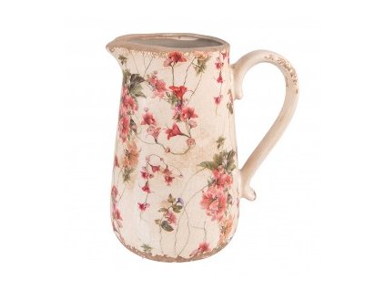 decoration can 20x14x23 cm pink beige ceramic flowers water jug
