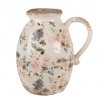 decoration can 20x16x22 cm beige pink ceramic flowers pitcher