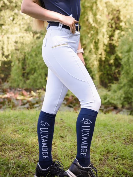 Bílé závodní jezdecké rajtky s gripem a vysokým pasem