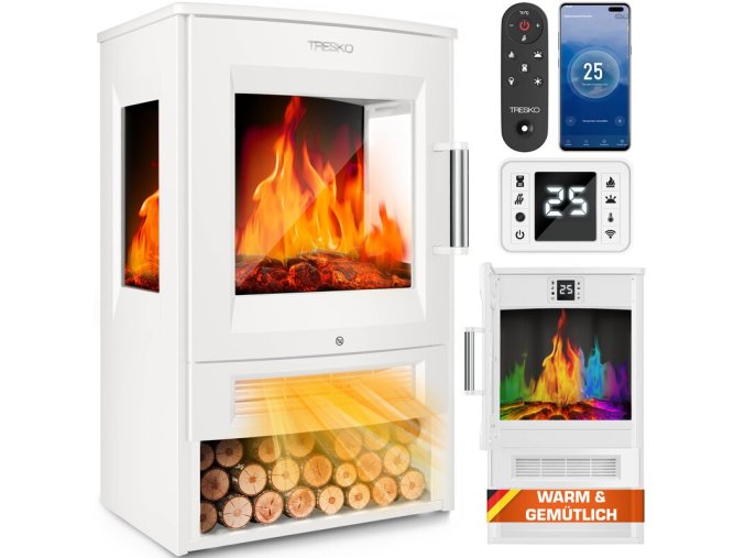 treskoz elektrokamin mit heizung inkl fernbedienung wifi app kamin elektrisch 1800w led white luxel cz
