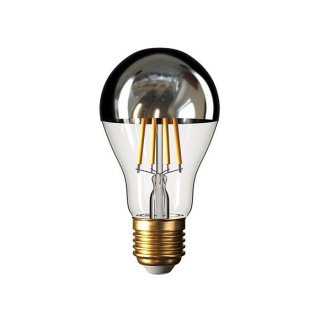 LED žiarovka so zrkadlovým vrchlíkom E27 A60 strieborná-číra 7W - stmievateľná