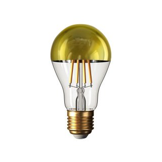 LED žiarovka so zrkadlovým vrchlíkom E27 A60 zlatá-číra 7W - stmievateľná