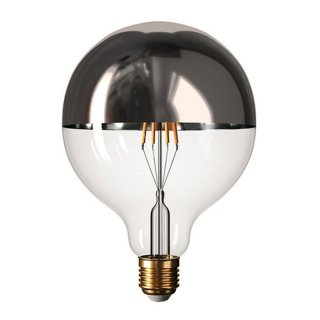 LED žiarovka so zrkadlovým vrchlíkom E27 G125 strieborná-číra 7W - stmievateľná