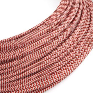 Slaboprúdový opletený kábel so vzorom CIK CAK "červená + biela" RZ09 - hodvábny