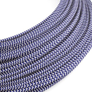 Slaboprúdový opletený kábel so vzorom CIK CAK "modrá + biela" RZ12 - hodvábny