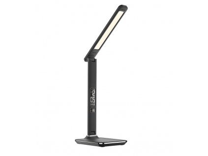 Solight LED stolní lampička s displejem, 9W, volba teploty světla, kůže, černá