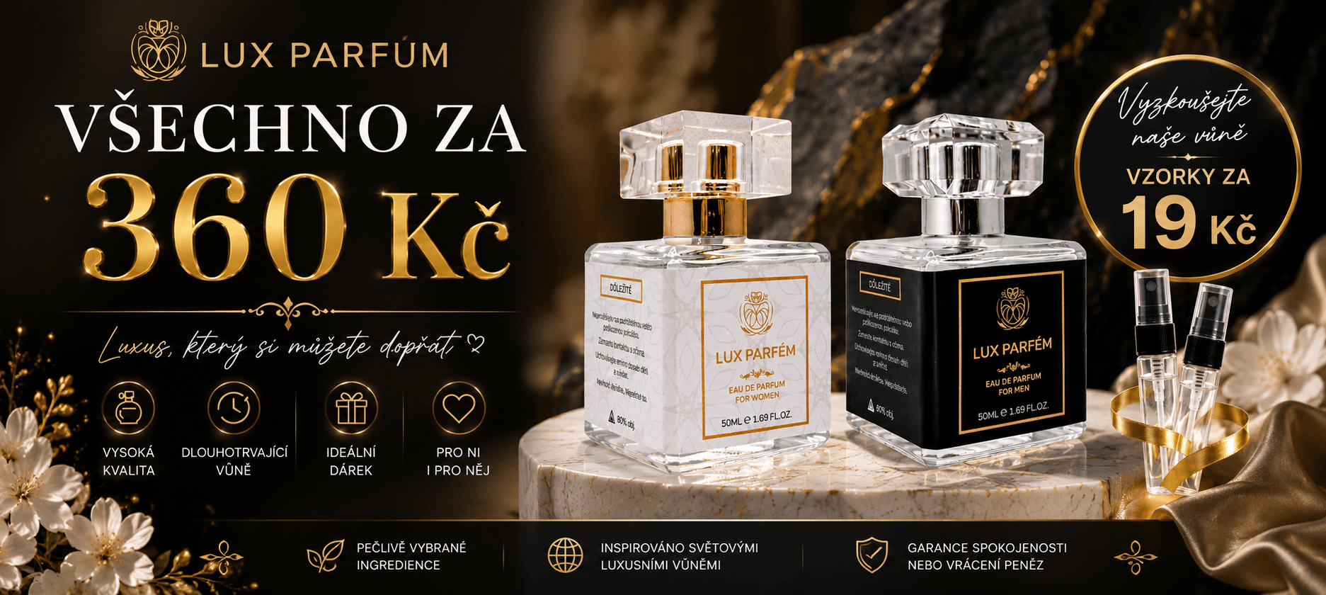 VŠECHNO ZA 360 Kč vzorky již od 19 Kč – Luxusní vůně za cenu, která vás překvapí / Lux Parfum