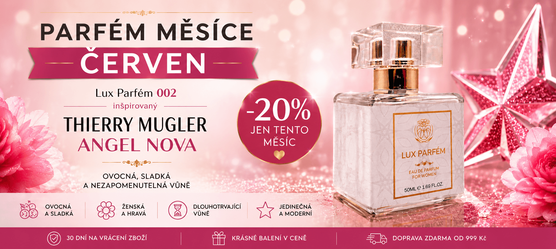 ✨ PARFÉM MĚSÍCE – ČERVEN ✨ Objevte Lux Parfum 002 – Inspirováno Angel Nova.