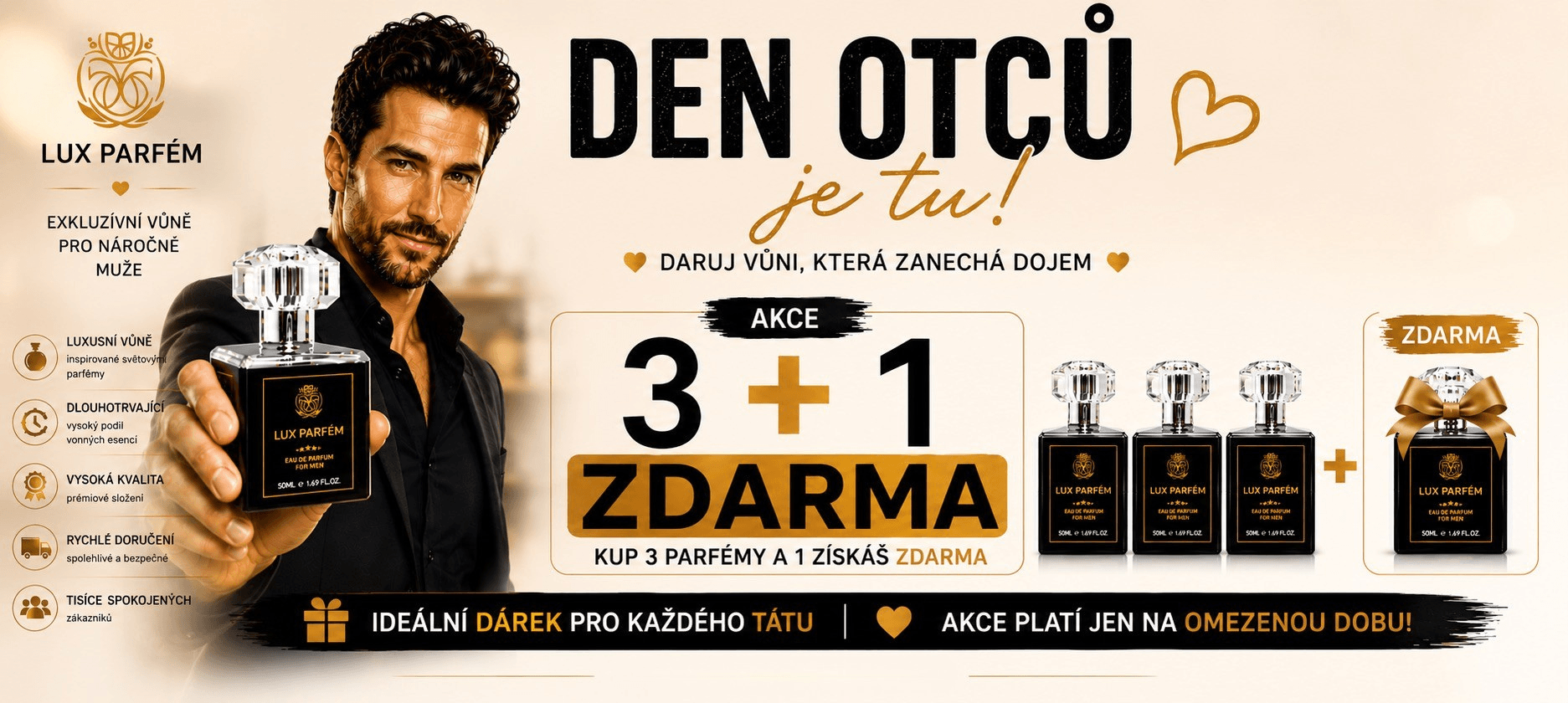 Den otců 3+1 ZDARMA | Pánské Lux Parfémy | Lux Parfum