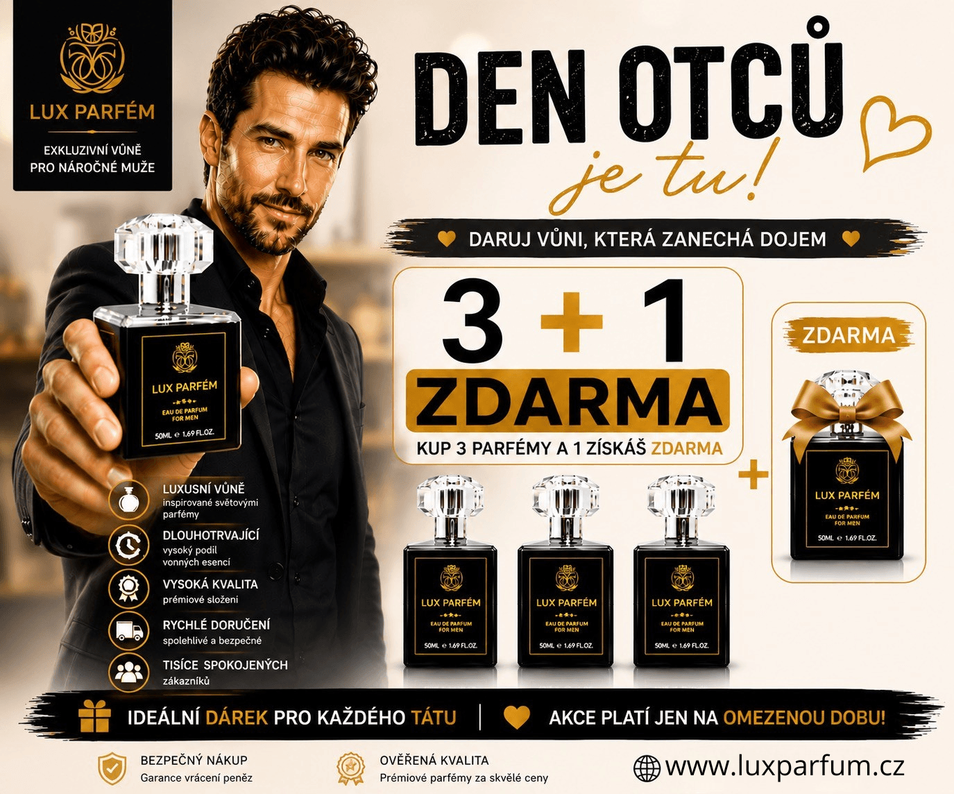 Den otců 3+1 ZDARMA | Pánské Lux Parfémy | Lux Parfum