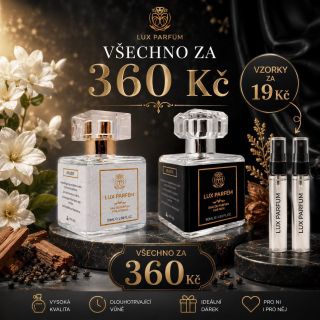 🔥 VŠECHNO ZA 360 Kč! 🔥 Hledáte luxusní vůni za skvělou cenu? Právě teď pořídíte své oblíbené parfémy LUX PARFUM za...