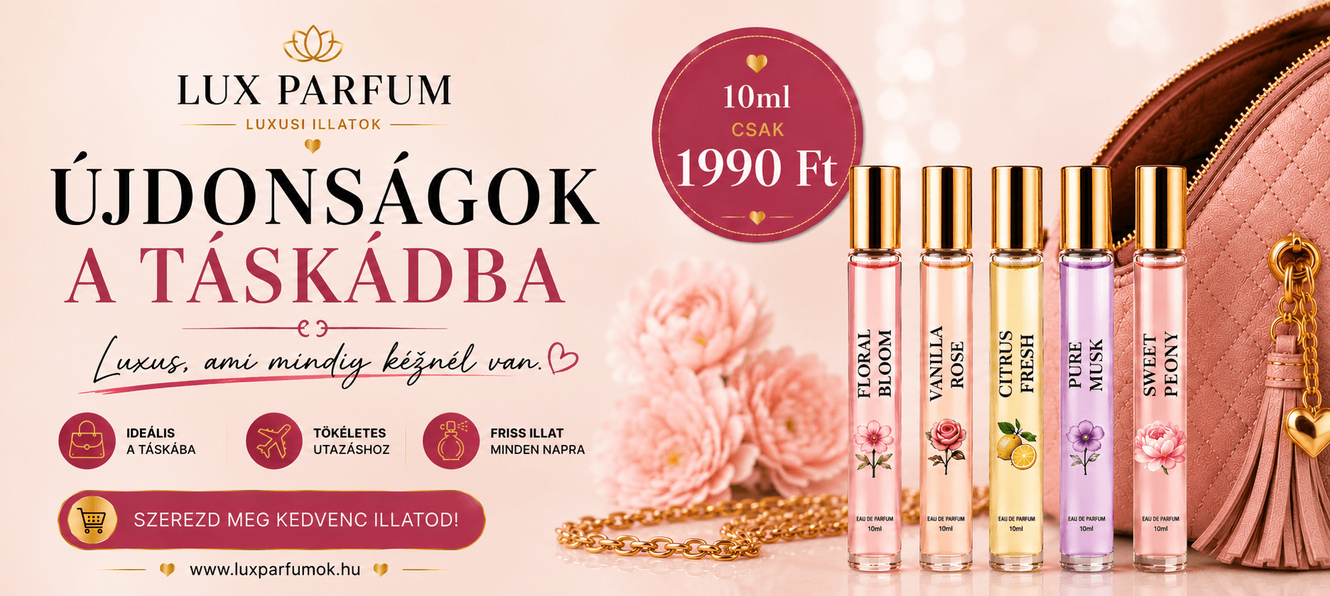 Luxus mini parfümök 10 ml-es kiszerelésben – Parfümök a táskába a Lux Parfum kínálatából.