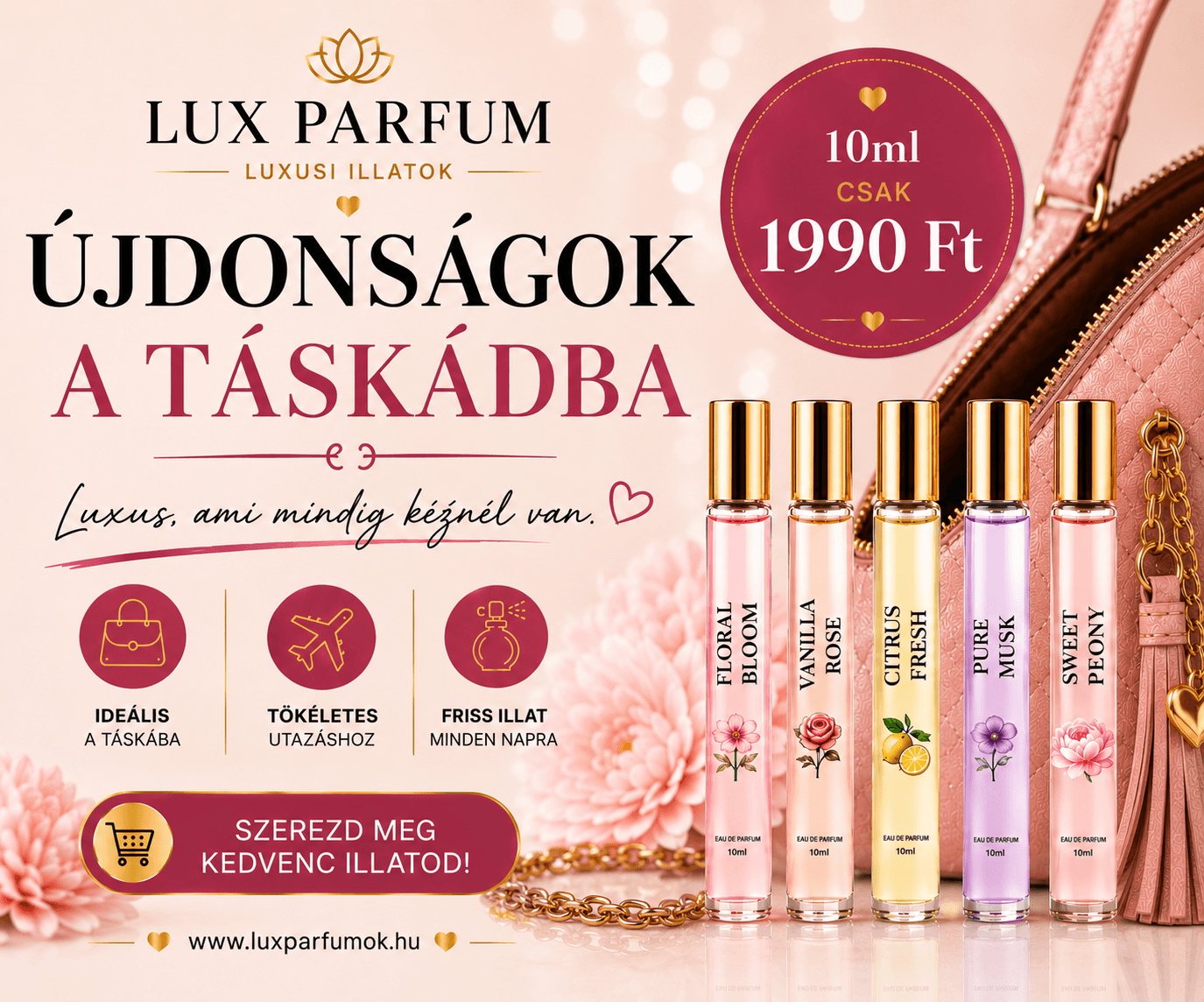 Luxus mini parfümök 10 ml-es kiszerelésben – Parfümök a táskába a Lux Parfum kínálatából.