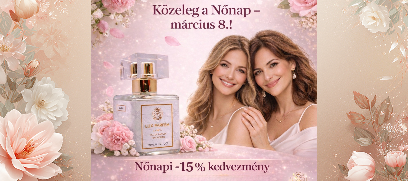 💐 Március 8-án közeledik a Nőnap!  Nőnap 15% kedvezmény  az egész megrendelésre