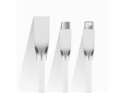 Plochý kovový biely USB kábel pre iphone a android (1)