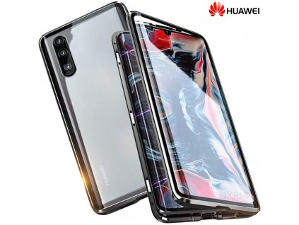 Magneticky dvojdielny kovovo skleneny obal Luxria Double Glass pre Huawei Cierny