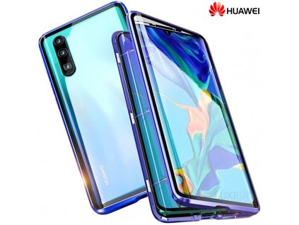 Magneticky dvojdielny kovovo skleneny obal Luxria Double Glass pre Huawei Modry