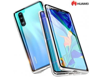 Magneticky dvojdielny kovovo skleneny obal Luxria Double Glass pre Huawei Strieborny