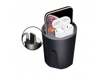 luxria car cup charger nabijacia stanica do auta pre tri zariadenia a airpods