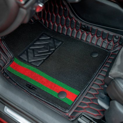 luxusné autokoberce dragonskin elite HEXA LINE (Farba 2.vrstvy Komfort - Malinová, Farba 1.vrstvy Hexa: Černa kůže- červená)