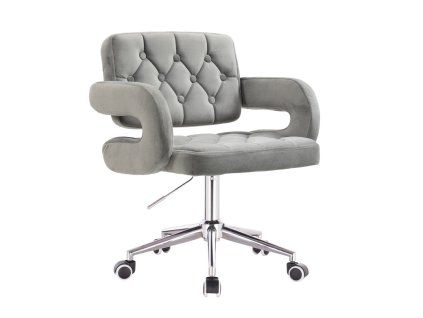 Židle ADRIA VELUR na stříbrné podstavě s kolečky - šedá
