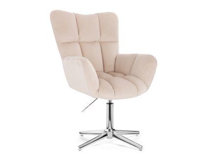 Křeslo AURORA VELUR na stříbrném kříži - krémové