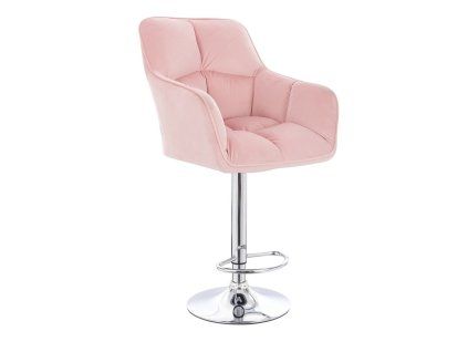 Barhocker mit Lehne AMALFI Velours mit silbernem Tellerfuß - Hellrosa