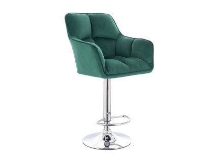 Barhocker mit Lehne AMALFI Velours mit silbernem Tellerfuß - Grün