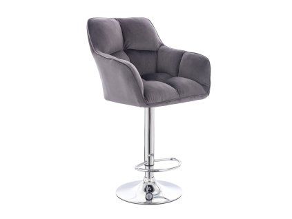 Barhocker mit Lehne AMALFI Velours mit silbernem Tellerfuß - Dunkelgrau