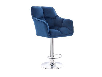 Barhocker mit Lehne AMALFI Velours mit silbernem Tellerfuß - Blau