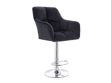 Barhocker mit Lehne AMALFI Velours mit silbernem Tellerfuß - Schwarz