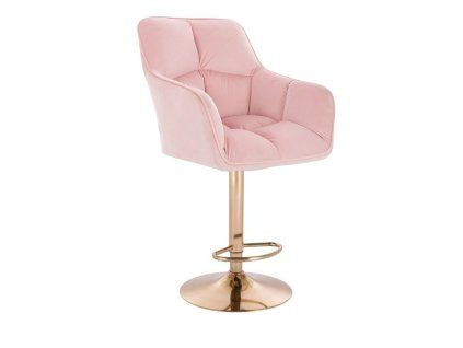 Barhocker mit Lehne AMALFI Velours mit goldenem Tellerfuß - Hellrosa
