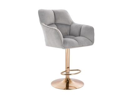 Barhocker mit Lehne AMALFI Velours mit goldenem Tellerfuß - Hellgrau