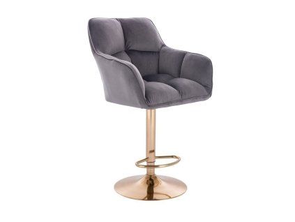 Barhocker mit Lehne AMALFI Velours mit goldenem Tellerfuß - Dunkelgrau