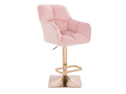 Barhocker mit Lehne AMALFI Velours mit goldenem Vierkantgestell  - Hellrosa