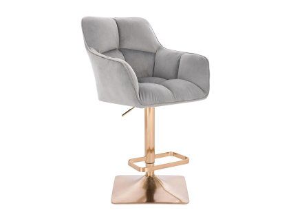 Barhocker mit Lehne AMALFI Velours mit goldenem Vierkantgestell - Hellgrau