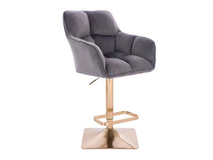 Barhocker mit Lehne AMALFI Velours mit goldenem Vierkantgestell - Dunkelgrau