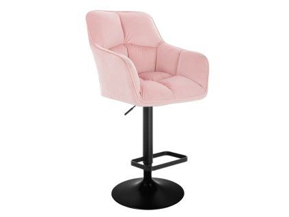 Barhocker mit Lehne AMALFI Velours mit schwarzem Tellerfuß - Hellrosa