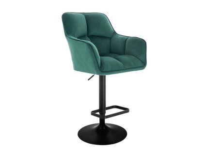 Barhocker mit Lehne AMALFI Velours mit schwarzem Tellerfuß - Grün