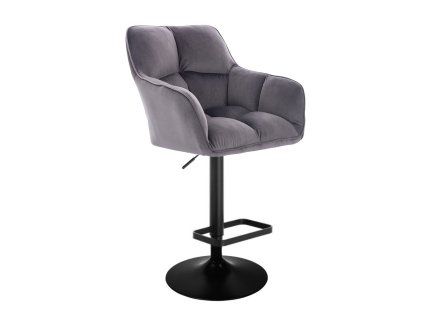 Barhocker mit Lehne AMALFI Velours mit schwarzem Tellerfuß - Dunkelgrau