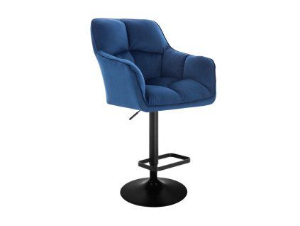 Barhocker mit Lehne AMALFI Velours mit schwarzem Tellerfuß - Blau