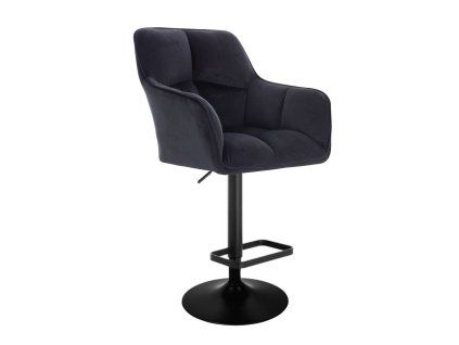 Barhocker mit Lehne AMALFI Velours mit schwarzem Tellerfuß - Schwarz