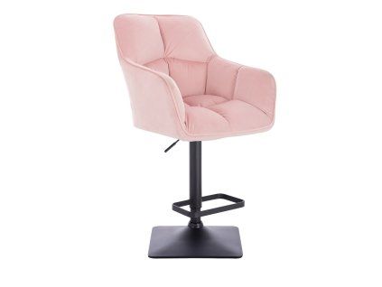 Barhocker mit Lehne AMALFI Velours mit schwarzem Vierkantgestell - Hellrosa