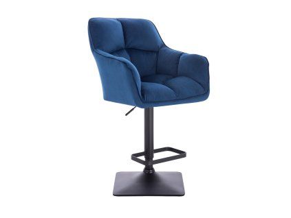 Barhocker mit Lehne AMALFI Velours mit schwarzem Vierkantgestell - Blau