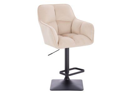 Barhocker mit Lehne AMALFI Velours mit schwarzem Vierkantgestell - Creme