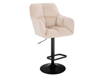 Barhocker mit Lehne AMALFI Velours mit schwarzem Tellerfuß - Creme