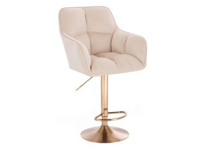 Barhocker mit Lehne AMALFI Velours mit goldenem Tellerfuß - Creme