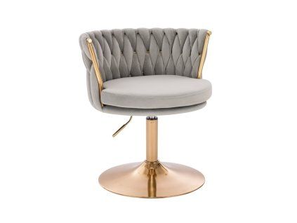 Židle LYON VELUR na zlatém talíři - světle šedá