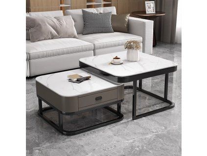 Konferenční stolek ARAGON – šedý / bílý mramor