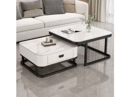 Konferenční stolek ARAGON – bílý / bílý mramor
